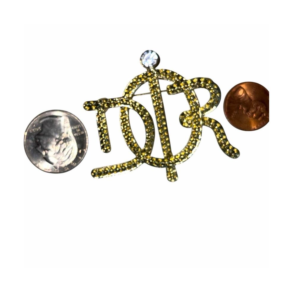 Designer Inspired Gold Tone Word Brooch Pin - Picture 2 of 10